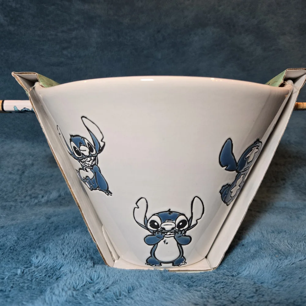 🌺Disney's Stitch Hanging Around Ramen Noodle Bowl with Chopsticks